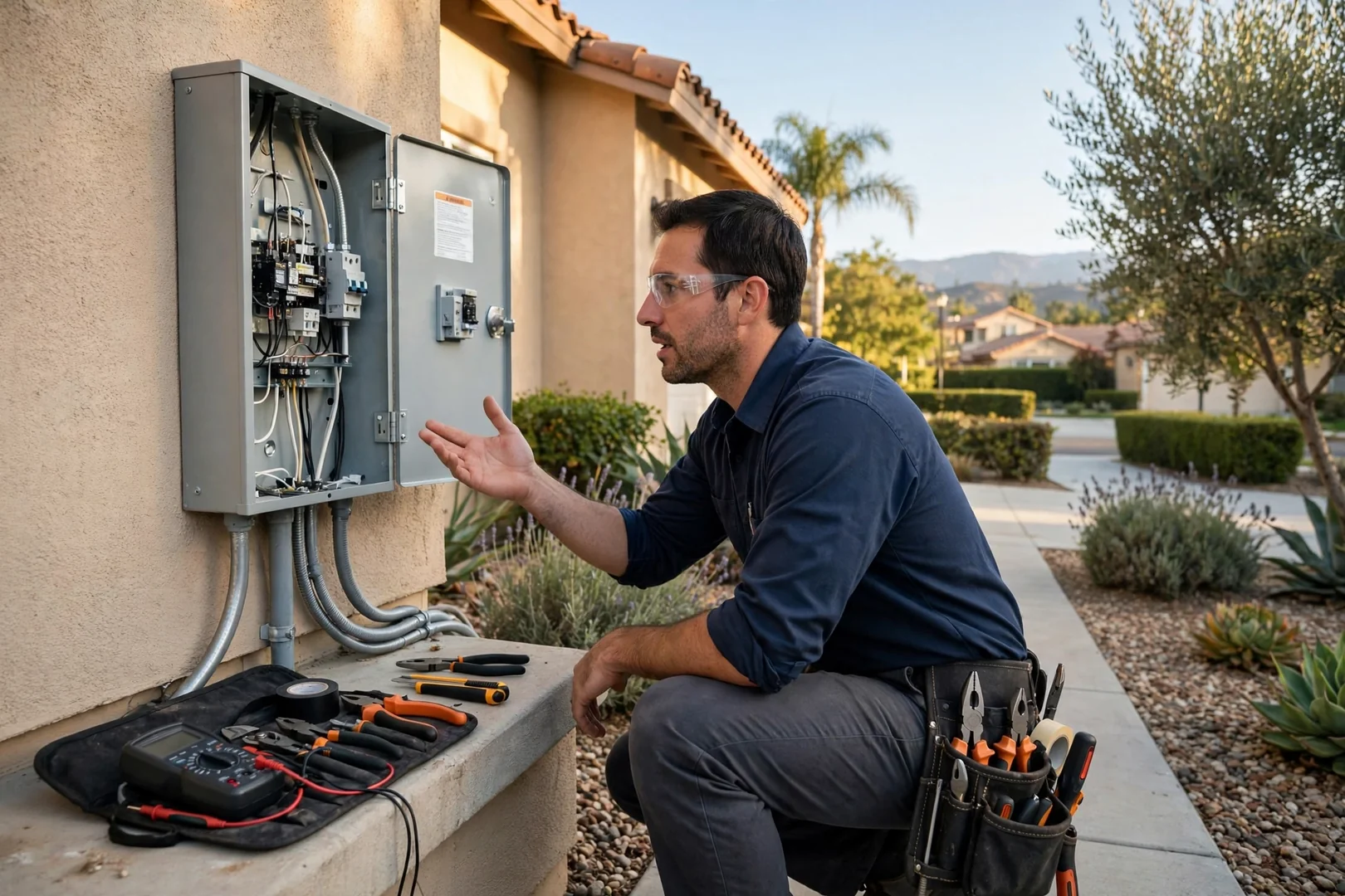 Electrician mounting a fan-rated ceiling box before installing a new ceiling fan