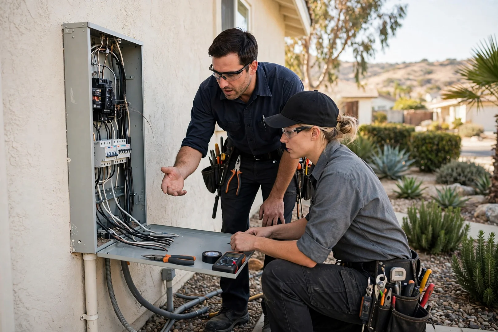Voltage tester checking a grounded outlet during inspection