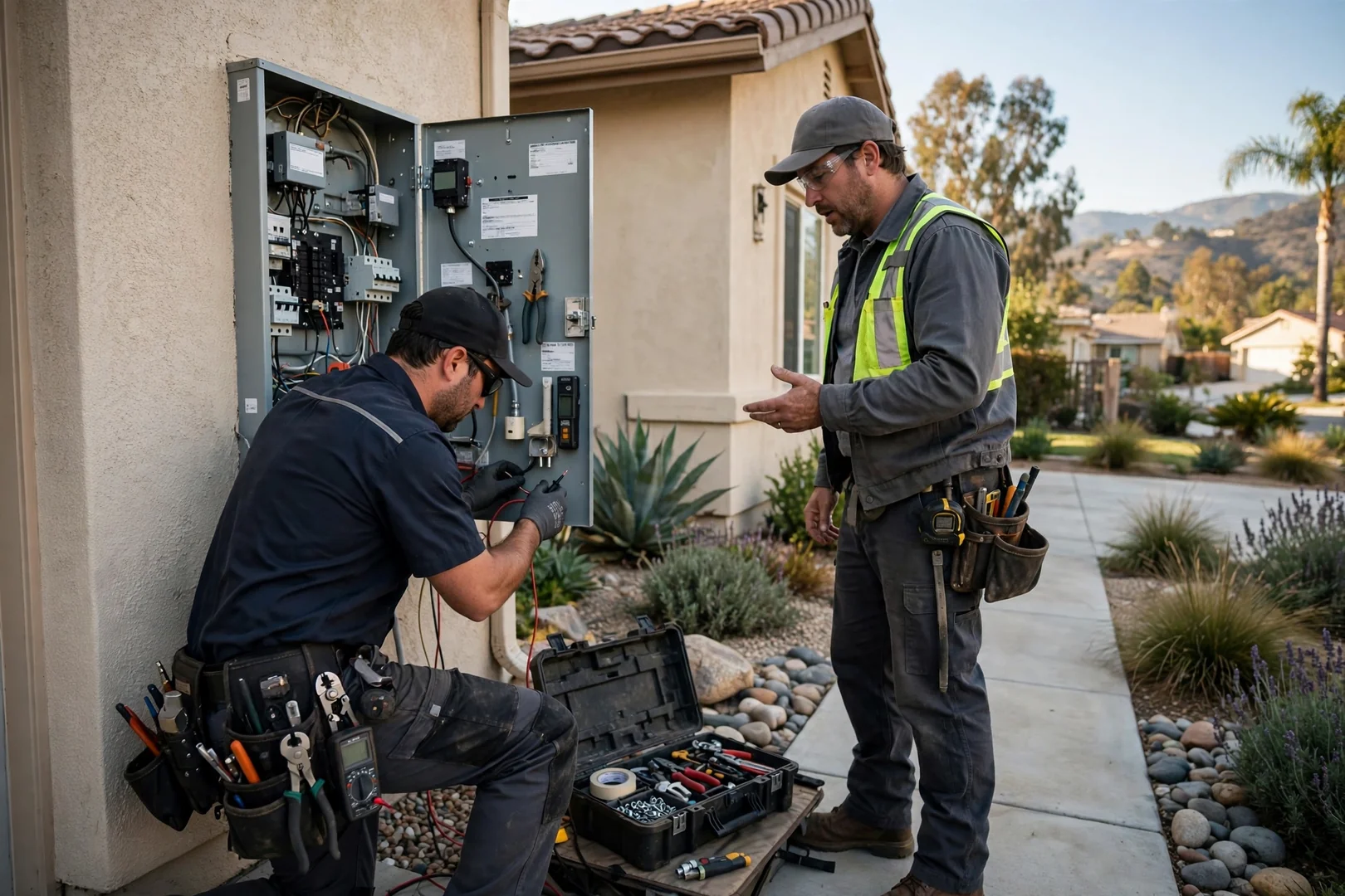 Electrician torquing breaker terminations inside a home panel