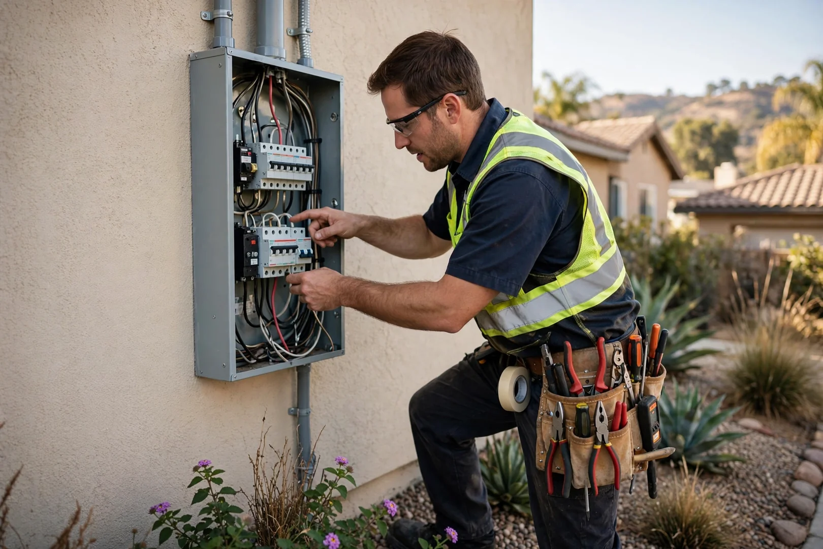 Transfer switch wiring connected inside a residential service panel