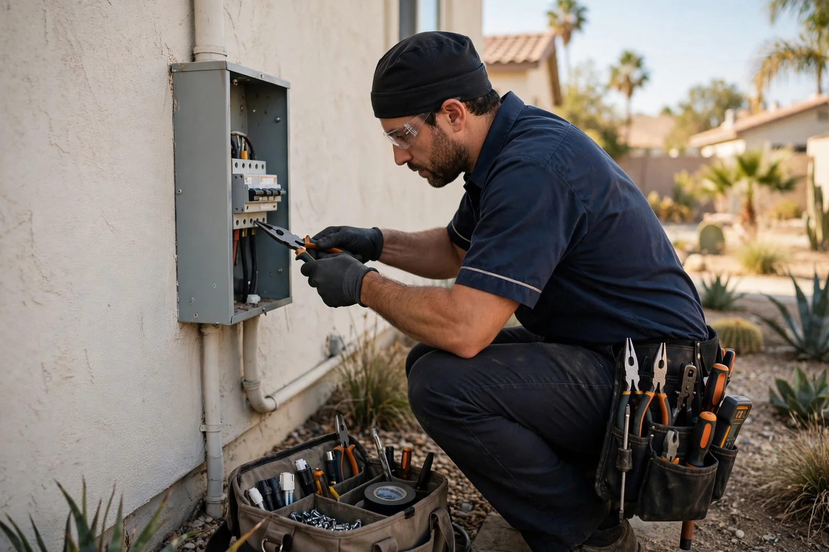 Receptacle analyzer confirming correct ground-fault protection and wiring polarity