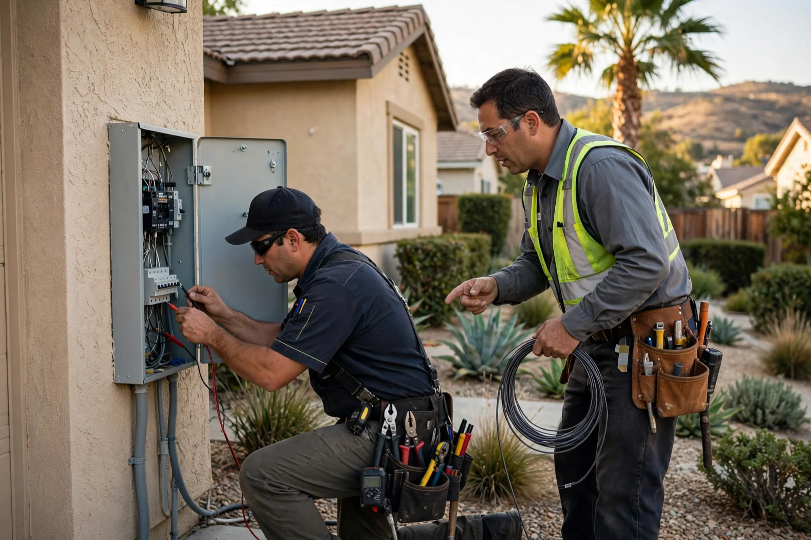 Electrician terminating new copper branch circuits in a labeled panel